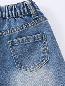 SHEIN 少女 Y2K 街頭風日常彈性腰直筒牛仔褲，附平口袋，秋冬 OOTD - 中等水洗藍 - 查看 6