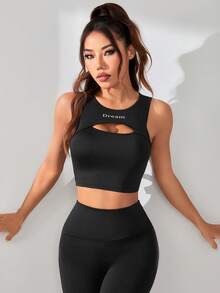 SHEIN Velisys 2pcs Solid Color Hollow Out Cropped Sports Tank Top - Black - View 3