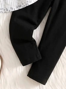 Elladie kids 女童 2 件組愛心印花荷葉邊長袖 T 恤與內搭褲套裝，春秋款 - 灰色 - 查看 7