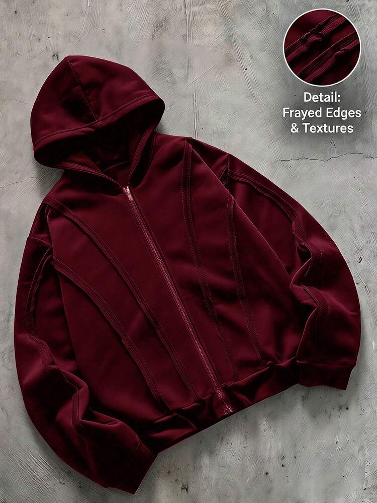 AXEPEAK Men's Loose Comfortable Warm Casual Vacation College Outdoor Fashion Patchwork Sweatshirt Hoodie Sweatshirt - Burgundy - View 6