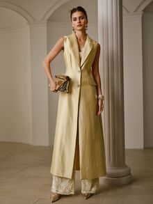 ZEYLAH SINGLE-BREASTED LONG TRENCH COAT WITH LAPEL COLLAR - Champagne - View 6