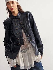 Bohemela Women's Autumn Fashion Vintage Double-Breasted Jacket - Black - View 3