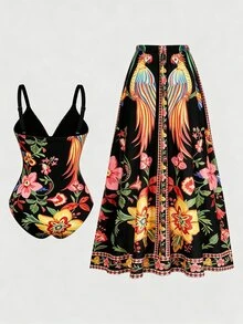 Swim Oasis 2026 Summer New Beach Vacation Sexy Graphic Print 2 Pieces Plus Size One-Piece Swimsuit - Multicolor - View 2