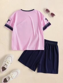 SpongeBob SquarePants | SHEIN Tween Girl Cartoon Print T-Shirt & Shorts Set - Pink - View 2