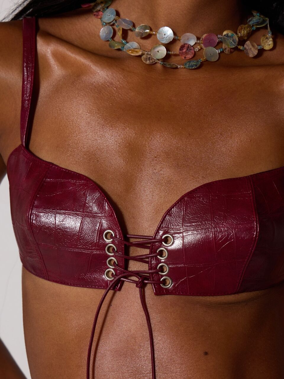 Red PU Lace Up Bralette Top