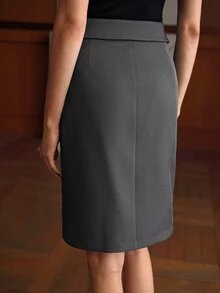 MOTF PREMIUM FASHIONABLE MODERN COMMUTER WOMEN'S FOLDED WAIST SKIRT - Grey - View 3