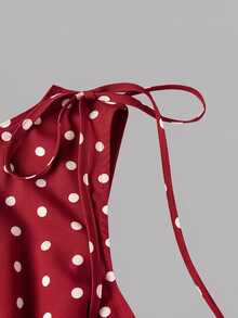 SHEIN MOD Conjunto de Top de Tirantes con Cintura Fruncida y Plisada y Falda de Sirena con Lunares - Rojo - Ver 10