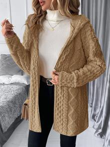 SHEIN Clasi 大尺碼女款長袖抓絨連帽開襟夾克 - 棕色 - 查看 9
