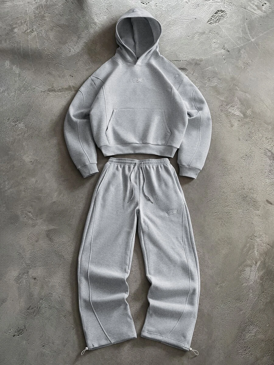 PAVTROS Men's Long Sleeve Pocket Casual Hoodie And Sweatpants Set - Grey - View 1
