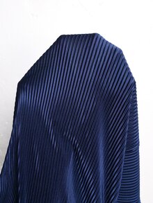 EastFlair Gaun Midi Lengan Panjang Berlipit Biru Elegan untuk Wanita, Cocok untuk Pesta Kantor Musim Gugur/Dingin - Navy Blue - View 9