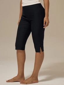 MUSERA ESSENTIALS Elasticated Waist Cropped Capri Leggings  Summer Girly Everyday Loungwear - Black - View 3