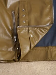 Bohemela Women's Solid Color PU Leather Casual Streetstyle Streetwear Versatile Daily Long Sleeve Jacket Everyday Olive Green Autumn - Army Green - View 8