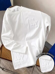 SHEIN Tween Boy Autumn Casual Solid Color Letter Embossed T-Shirt - White - View 1