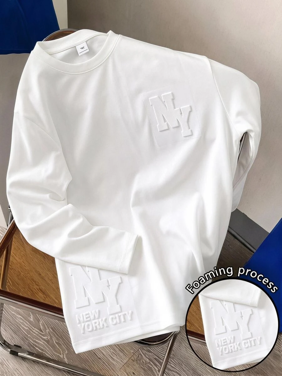 SHEIN Tween Boy Autumn Casual Solid Color Letter Embossed T-Shirt - White - View 1