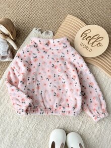 SHEIN 新生兒花卉毛茸茸外套 - 粉色 - 查看 5
