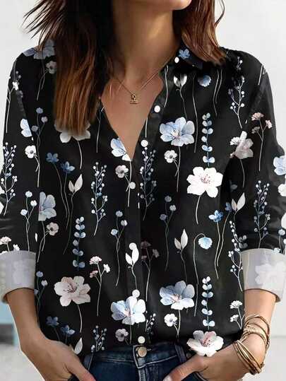 Breezaya Plus Size Women's Floral-Print Blouse, Elegant Beach Style