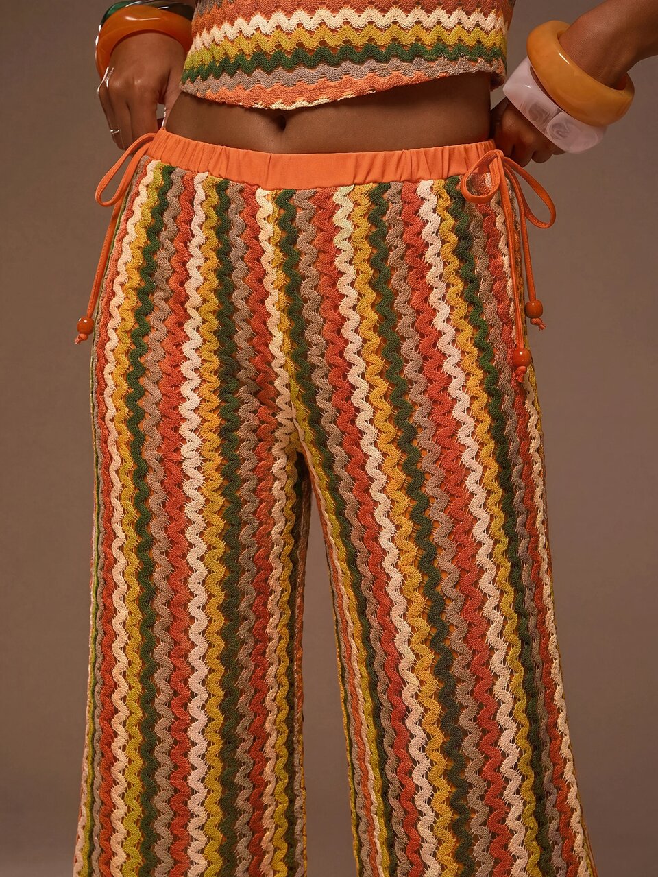 Textured Beaded Tie Side Flowy Wide Leg Trouser Coord Bottoms Only Summer Spring Sexy Cute Beach
