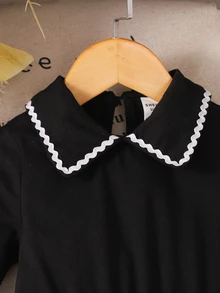 SHEIN Souflis 女童拼色休閒日常夏季旅行洋裝 - 黑色 - 查看 3