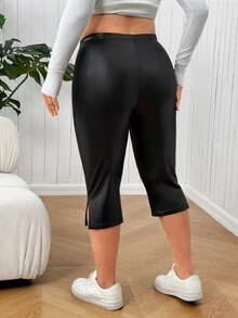 SHEIN EZwear 大尺碼時尚百搭通勤緊身褲 - 黑色 - 查看 2