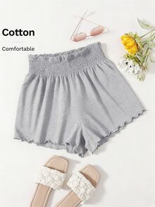 SHEIN VCAY 黑色抓皺腰圍荷葉邊短褲 - 淺灰色 - 查看 4