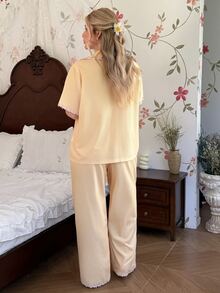 CottageSlumber Yellow Striped Pajama Set For Women, Sweet New Style Short Sleeve Long Pants Loungewear, Plus Size - Yellow - View 2