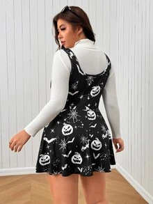 SHEIN EZwear 大尺碼女款全印花休閒日常穿著連身褲 - 黑與白 - 查看 2