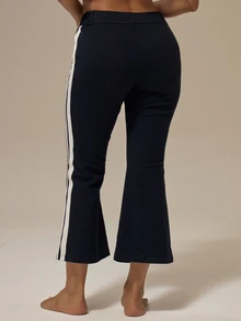 MUSERA Mid Rise Flared Leg Capri Trousers With Striped Detailing Summer Workout Fitness Everyday Loungewear - Black - View 4