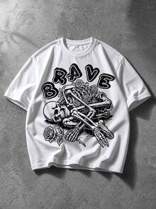 Manfinity EMRG Men's Letter & Skeleton Graphic Casual Daily Short Sleeve T-Shirt - White - View 1