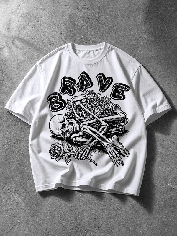 Manfinity EMRG Men's Letter & Skeleton Graphic Casual Daily Short Sleeve T-Shirt