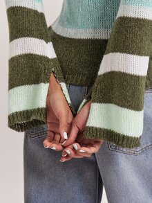 SHEIN BAE Sweater Pullover Wanita Bergaris Warna Kontras - MultiWarna - View 8