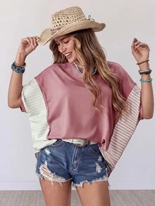 Wildy American Boho Tropical Casual Western Country Dusty Rose Women's Spring Summer Daily Basic Outfit Loose Top T-Shirt For Outing Vacation And Commuting - Mauve Purple - View 7