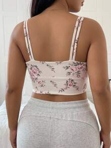 Dazy Plus Plus Size Women's Floral Print Casual Daily Sports Bra - Apricot - View 5