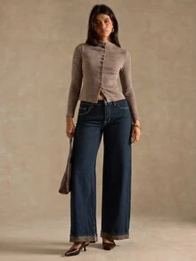 SHEIN BAE 女款素色休閒百搭日常長袖T恤 - 卡其色 - 查看 4