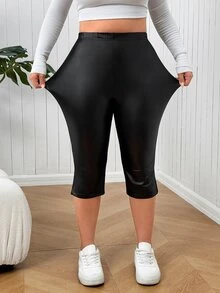 SHEIN EZwear 大尺碼時尚百搭通勤緊身褲 - 黑色 - 查看 4