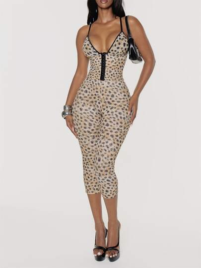 MUSERA Leopard Print Corset Detail Jumpsuit Winter Fall Womens Jumpsuit Going Out Outfit Party