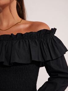 COSMINA Women's Casual Sexy Elegant Ruffle Long Sleeve Top Halloween Party Going Out Black Autumn - Black - View 7