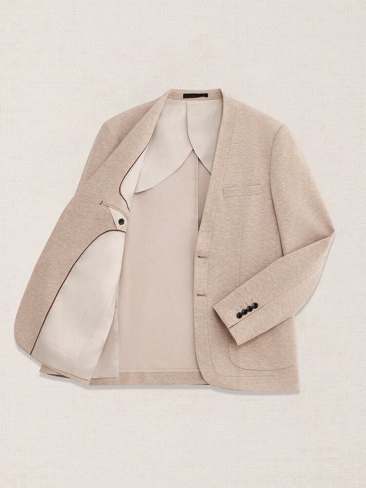 Suiteron Men's Casual Button Long Sleeve Pocket Business Blazer Formal Old Money ,Knitted Elastic Chinese-Style Collar Casual Suit Jacket Without A Collar Card - Apricot - View 8