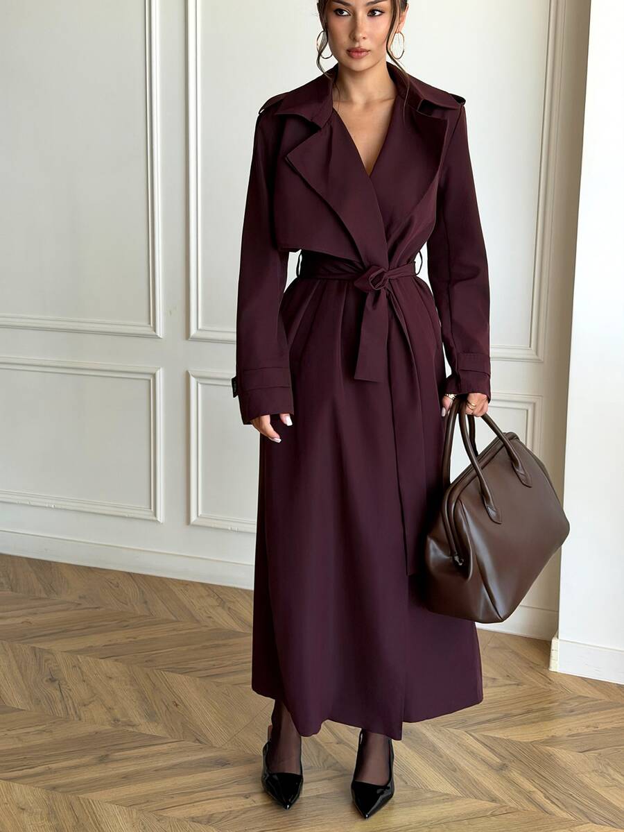 Aloruh Women's Fashion Commuter Belted Trench Coat Jacket,New Fall Styles - Purple - View 1