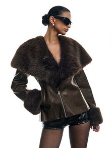LYSMO Women's Plush Patchwork Fashion Versatile Daily Casual Jacket - Brown - View 5