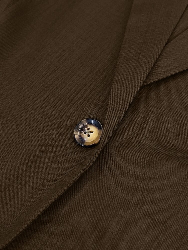 GlowEve CURVE Plus Size Women's Solid Color Lapel NeckSingle Button Casual Blazer Jacket - Brown - View 3