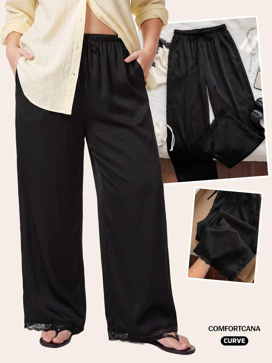Comfortcana Plus Size Casual Versatile Solid Color Straight Leg Pants - Black - View 1