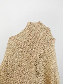 SHEIN Women Spring Summer V Neck Wrap Knit Top Ruched Side Short Sleeve Fitted Blouse Night Out Date Night Gold Sexy - Khaki - View 7