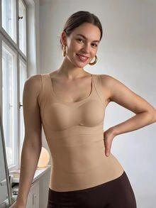 SHEIN EZwear 冬季純色無縫保暖背心 - 杏色 - 查看 4