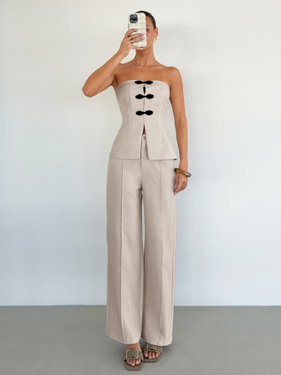 Siren Gaze Set casual da donna con top a fascia tinta unita e pantaloni lunghi per uso quotidiano