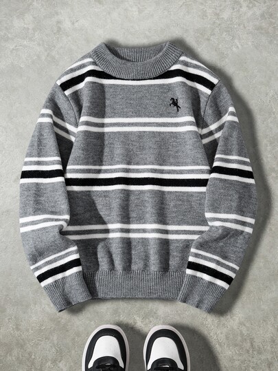 SHEIN Men's Colorblock Crew Neck Loose Casual Sweater, Teenager