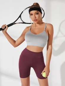 SHEIN Sports Women's Mesh Patchwork Casual Daily Sports Shorts (With Pockets) - Red Violet - View 3