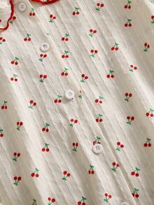 Girls' Casual Cherry Print Pajama Set, Suitable For Autumn/Winter Wear - Multicolor - View 5