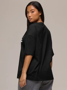 MUSERA 炭灰色圖案Logo細節女款T恤 冬季休閒日常舒適穿搭 酷綠色 - 黑色 - 查看 4