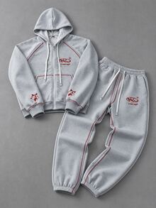 ROMWE MEN Men's Hoodie And Sweatpants Casual Daily Outfit Set - Grey - View 1