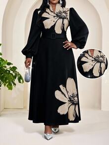 SHEIN Lady Plus Size Women's Floral Print Casual Party Dress - Multicolor - View 1
